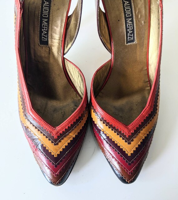 1980's PINKED PATCHWORK PUMPS Vintage Autumn Colo… - image 4