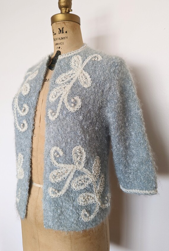 1960's BABY BLUE MOHAIR Vintage Italian Hand Knit… - image 4