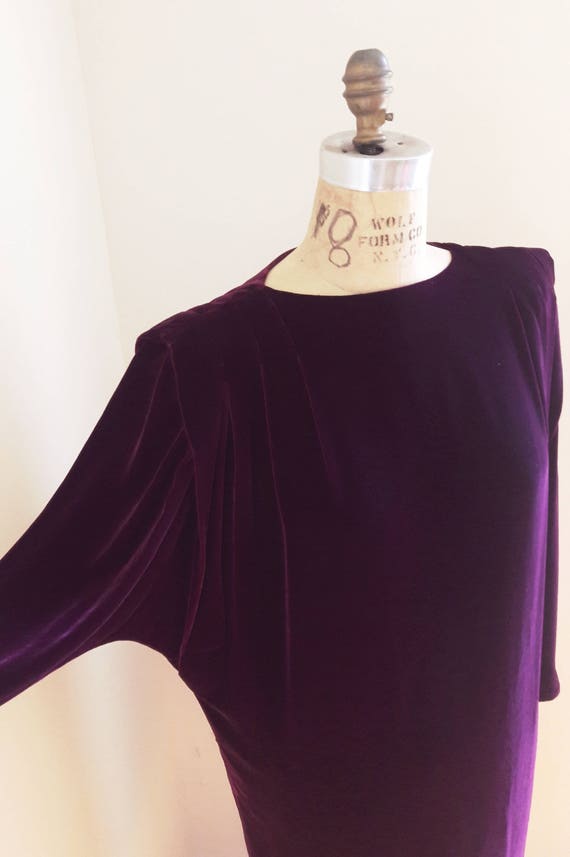 RARE 80's VELVET Rich Mulberry Column Dress by De… - image 4