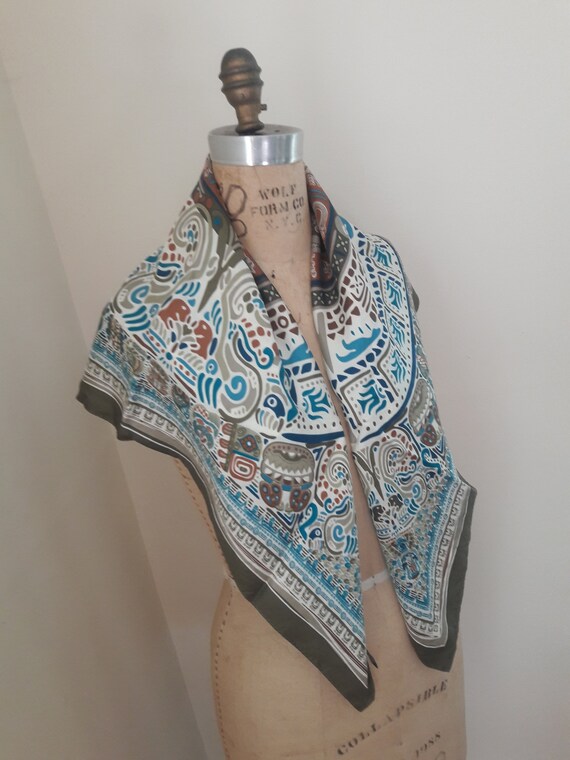 NICOLE MILLER Aztec Motif Vintage Silk Ethnic Meda