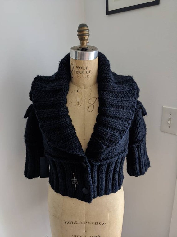 ANNE KLEIN HANDKNIT Vintage 90's Cropped Navy Wool