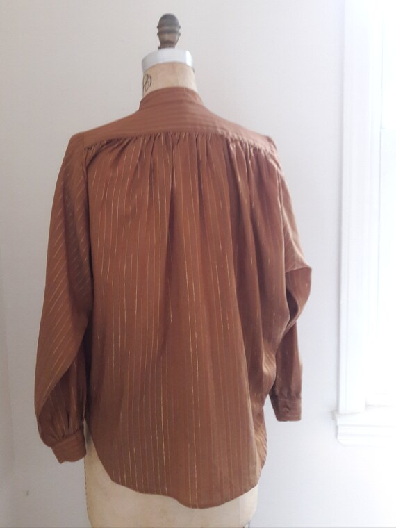 1970's BAT WING BLOUSE Vintage Gold Lame Pinstrip… - image 3