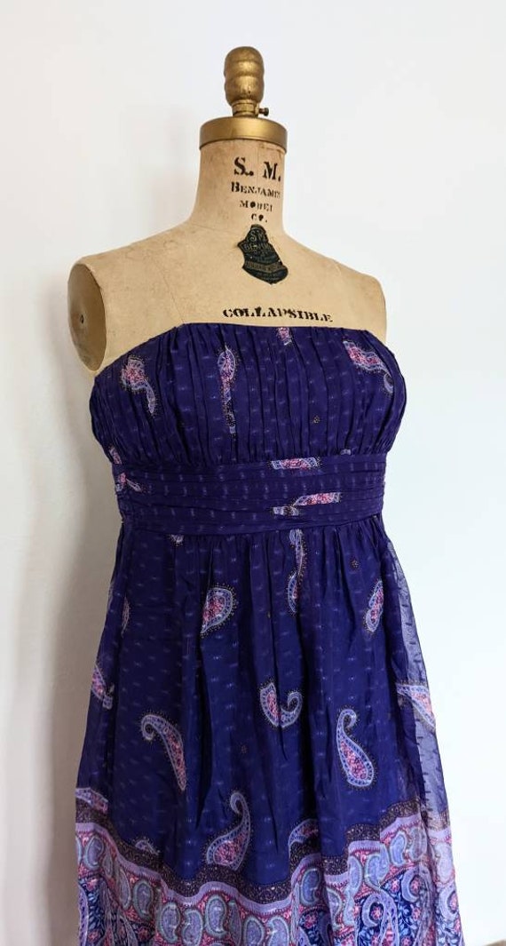 1990's SHOSHANA PURPLE PAISLEY Strapless Indigo B… - image 5