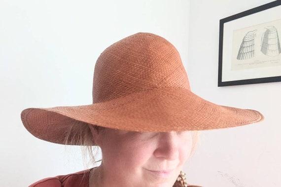 AUBURN NATURAL STRAW Rust Orange Summer Hat, Vint… - image 1