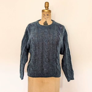 Vintage 80s Esprit Mohair Cable Knit Sweater - Teal Blue, Made in Italy