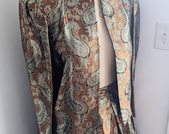 SEVENTIES PAISLEY BROCADE Vintage 70s Black Tie Maxi Skirt Suit, Gold Metallic, Dressy Suits