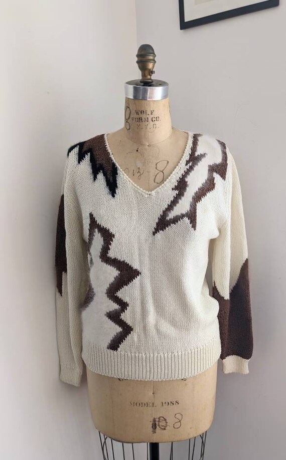 ELECTRIC INTARSIA HANDKNIT Vintage 70's 80's V-ne… - image 2