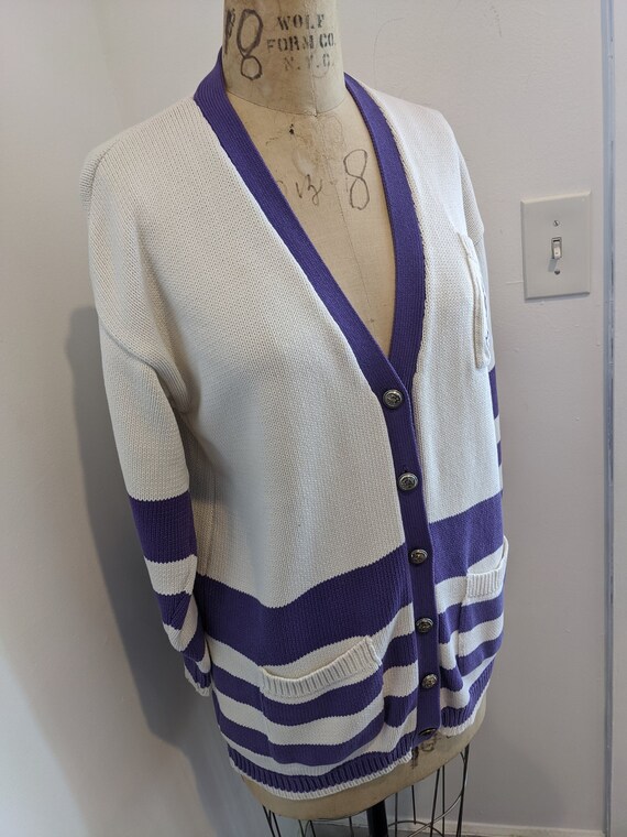 CRESCENDO MONOGRAM CARDIGAN Vintage 90s Purple Wh… - image 3