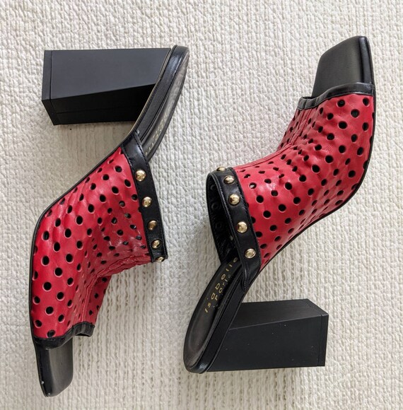 TRENDY RED PEEPTOES Vintage Leather Block Heel Mu… - image 1