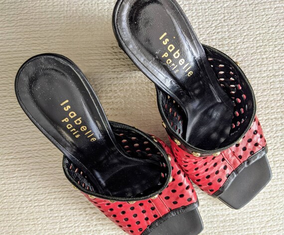 TRENDY RED PEEPTOES Vintage Leather Block Heel Mu… - image 3