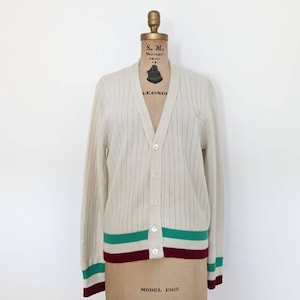 Cárdigan universitario vintage Pierre Cardin de los años 60: rayas universitarias, botones de nácar