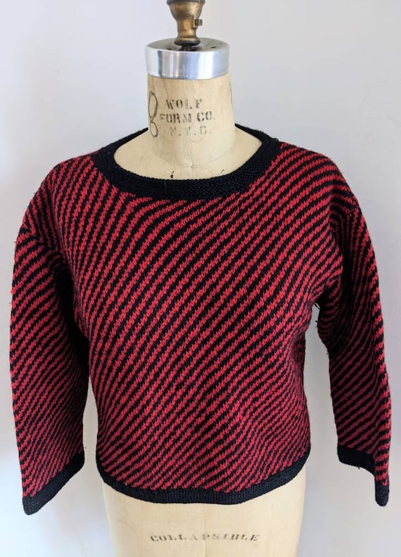 BIAS STRIPE KNIT Vintage 1970's 80's Handknit Dia… - image 1