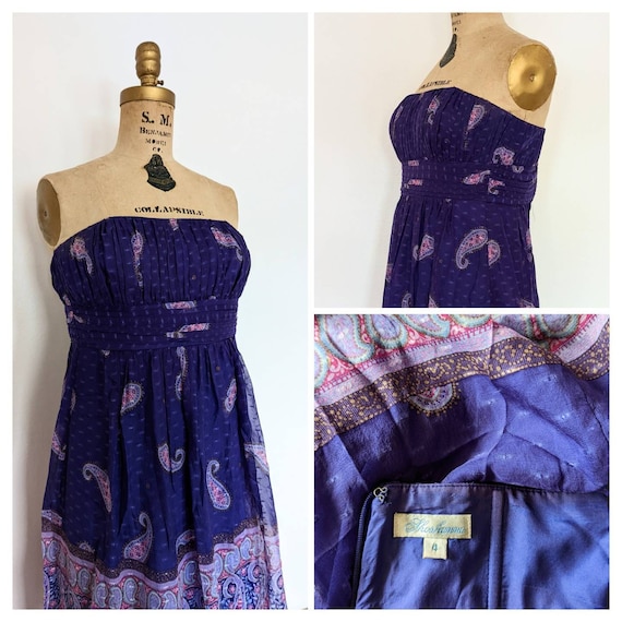 1990's SHOSHANA PURPLE PAISLEY Strapless Indigo B… - image 1