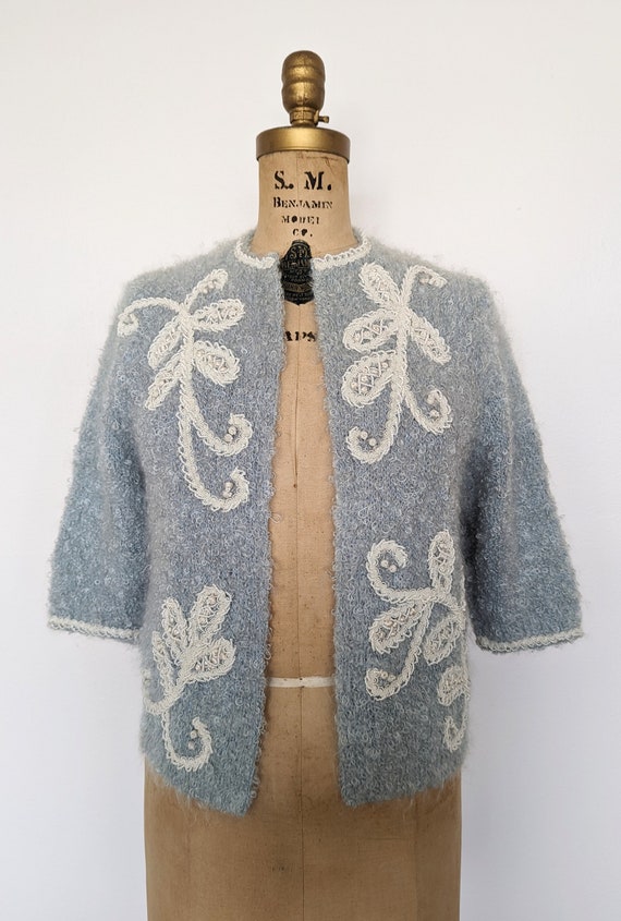 1960's BABY BLUE MOHAIR Vintage Italian Hand Knit… - image 2