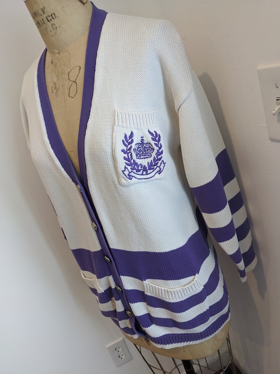 CRESCENDO MONOGRAM CARDIGAN Vintage 90s Purple Wh… - image 1