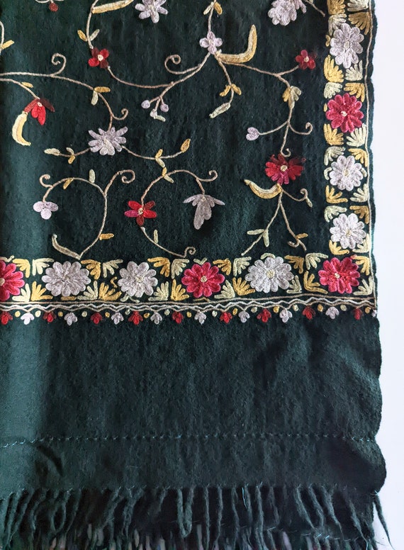 HAND EMBROIDERED KASHMIR Vintage Handwoven Green … - image 6