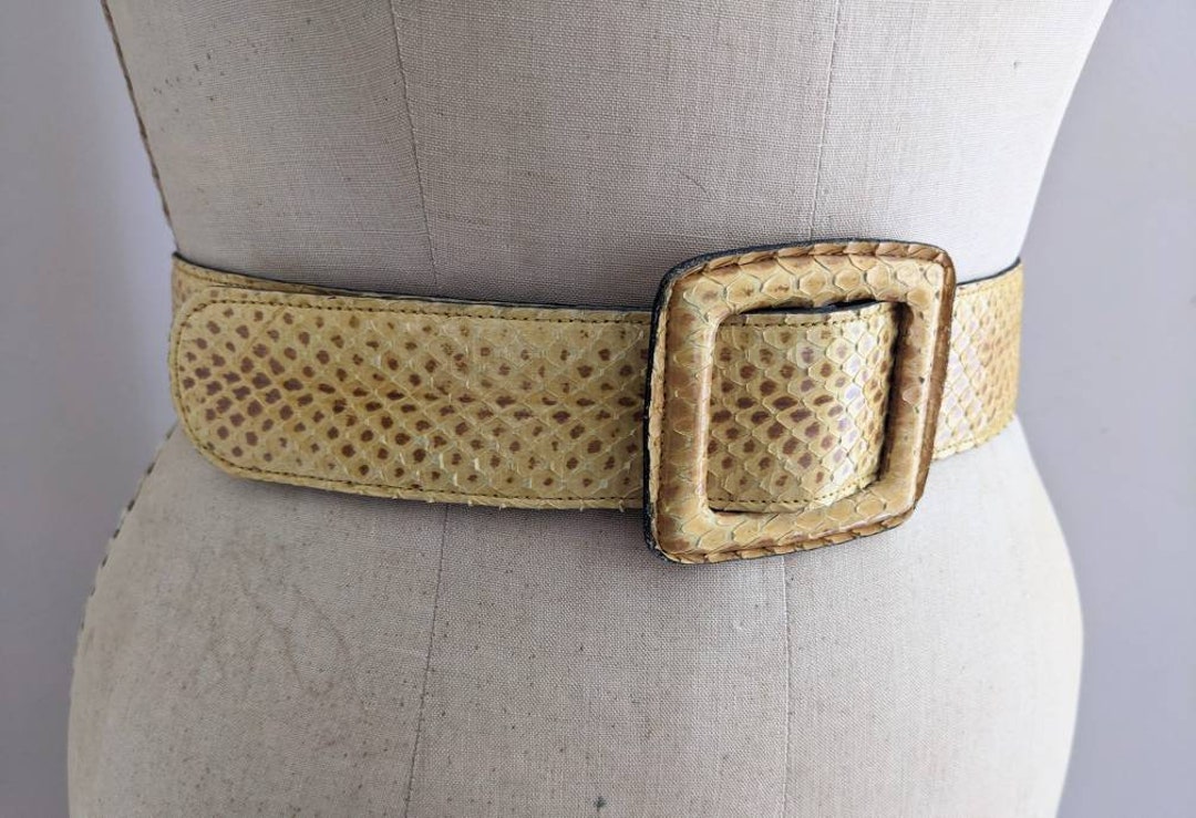 Vintage 70s Anne Klein Snakeskin Leather Belt - Buttercream  display picture 3