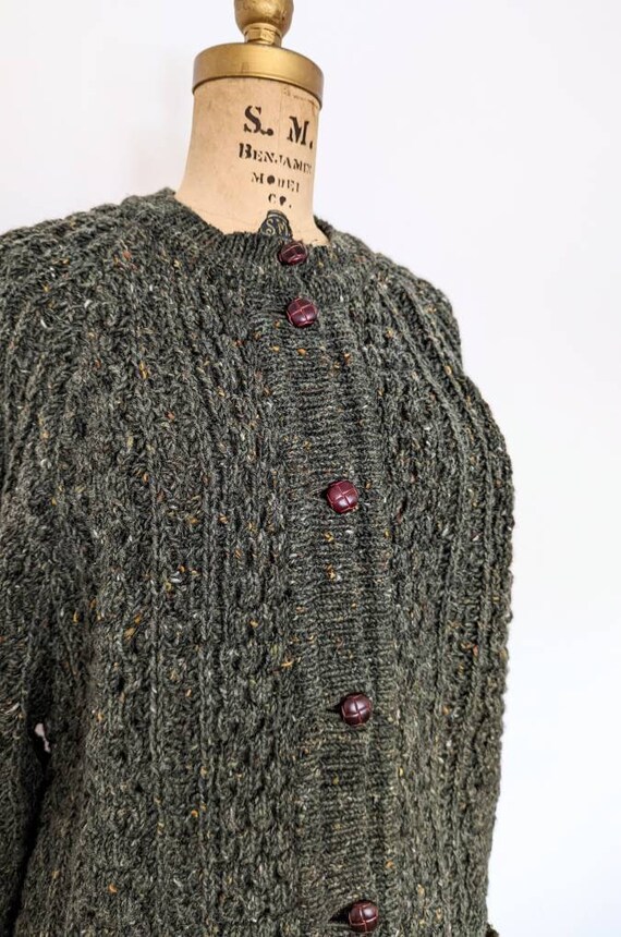 FOREST GREEN TWEED Vintage Irish Hand Knit Winter… - image 6