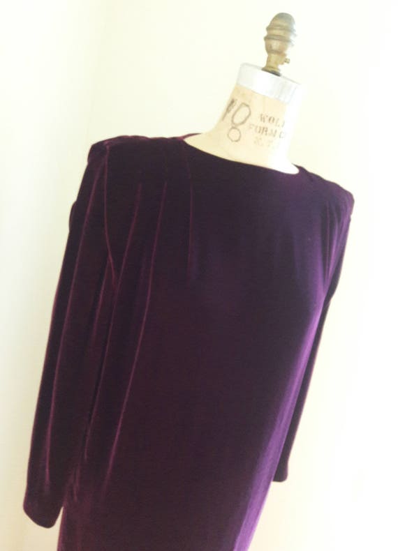 RARE 80's VELVET Rich Mulberry Column Dress by De… - image 3