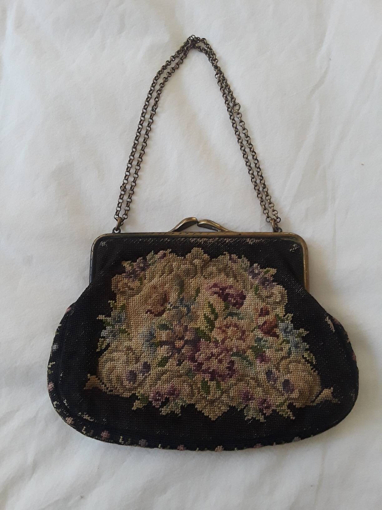 ANTIQUE NEEDLEPOINT PURSE Vintage 20s Floral Embroidered Etsy