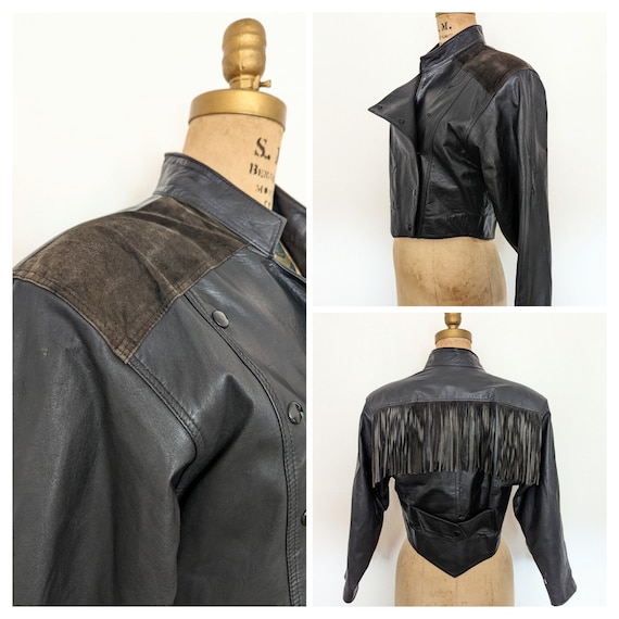 1980's FRINGED LEATHER BOMBER, Vintage 80's Ladie… - image 1