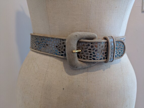 80s REPTILE EMBOSSED SUEDE Vintage Designer Belt … - image 2