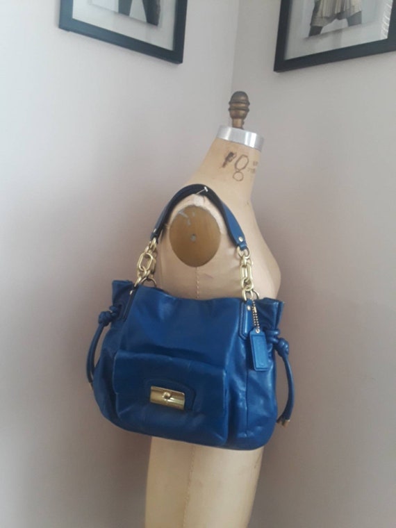 BLUE LEATHER COACH Vintage Designer Satchel Handba