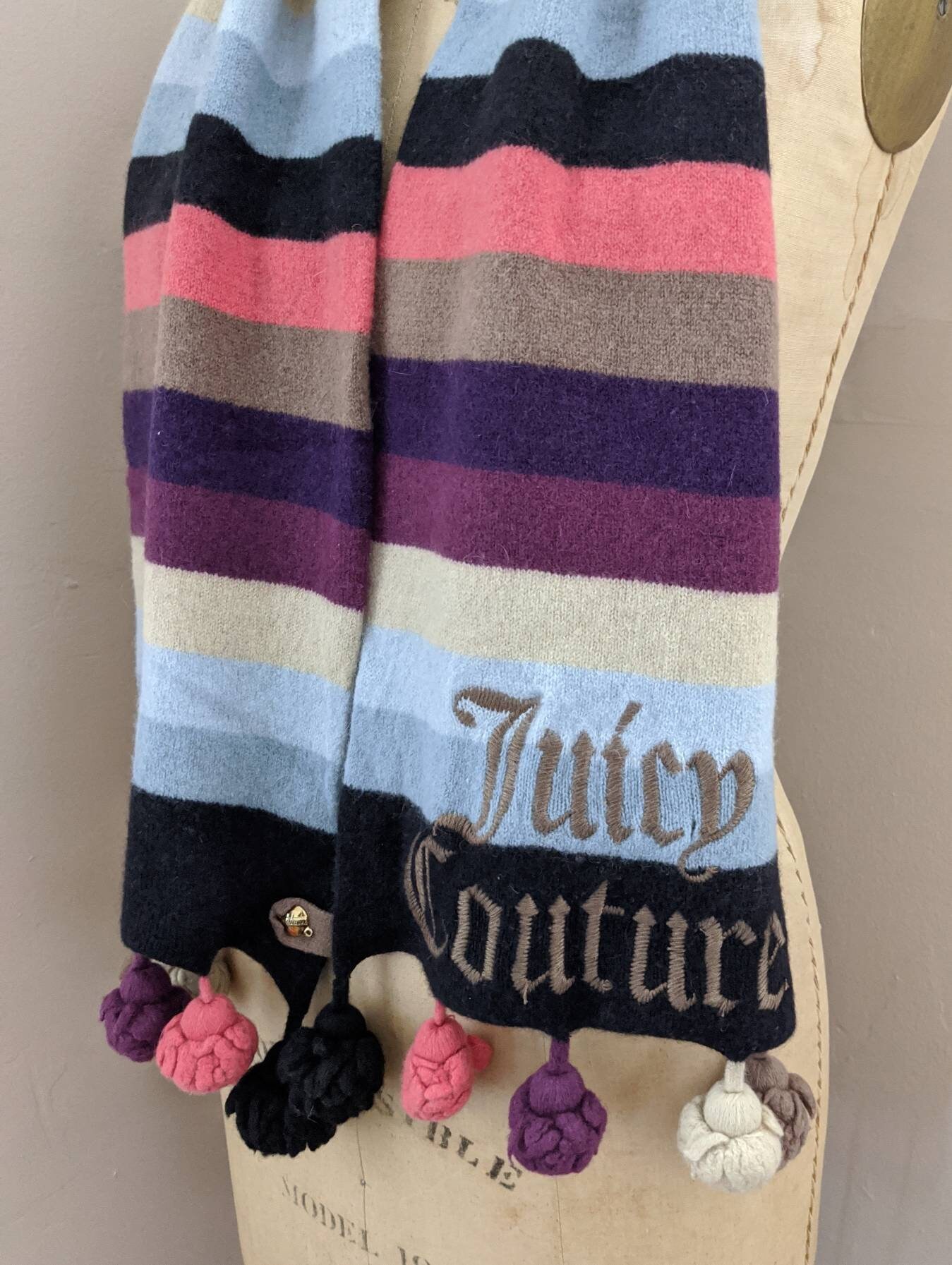 Vintage Juicy Couture Wool Scarf: Striped Lambswool With 