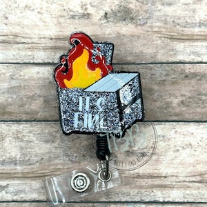 Glitter dumpster fire - retractable badge reel - badge reel - badge clip - lanyard - magnet back - badge holder