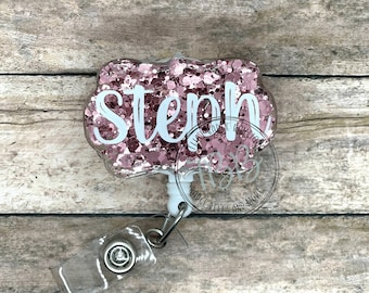 Personalized glitter bracket - retractable badge reel - badge reel - badge clip - lanyard - magnet back - carabiner