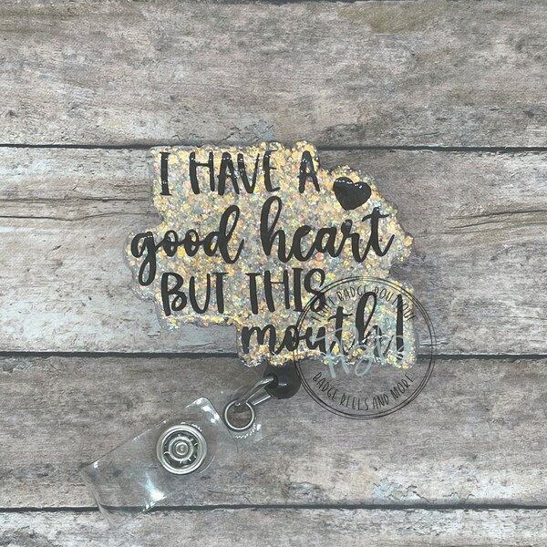 Glitter good heart - retractable badge reel - badge clip - badge holder - lanyard - magnet back - name badge - badge reel - badge
