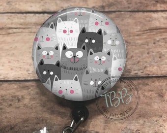 Grekywin Unique Cats Design Lanyard with Retractable Badge Reel Card Holder with Removable Buckle for Name Tag Badge Holder ID Card Holder