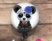 sugar skull panda - badge reel - lanyard - stethoscope ID tag - retractable badge reel - badge clip - ID card holder