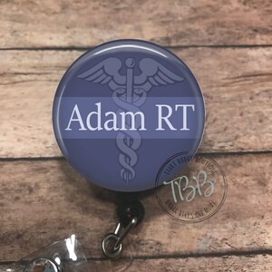 Personalized with caduceus - badge reel - lanyard - stethoscope ID tag - retractable badge reel - badge clip