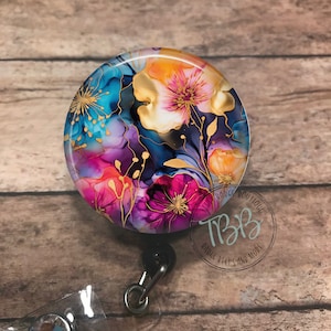 Vibrant flowers retractable badge reel - badge reel - badge clip - lanyard - carabiner - magnet back - name badge reel