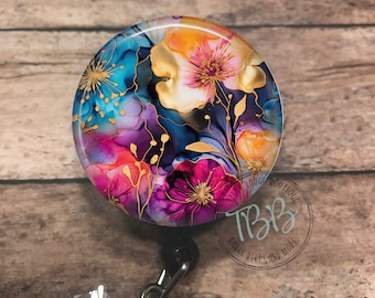 Vibrant flowers retractable badge reel - badge reel - badge clip - lanyard - carabiner - magnet back - name badge reel