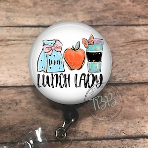 Lunch lady - retractable badge reel - badge reel - badge clip - badge holder - lanyard - carabiner - magnet back