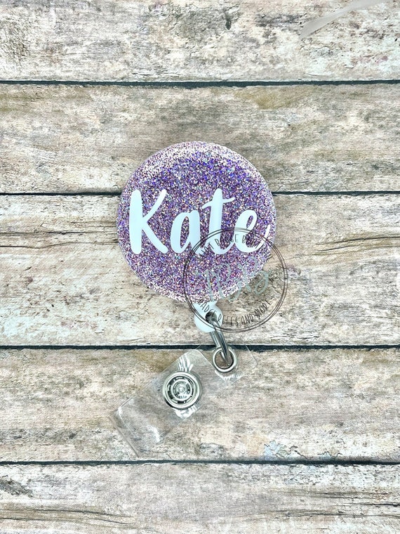 Personalized glitter name - retractable badge reel - badge reel - badge clip - lanyard - carabiner - magnet back - badge pull