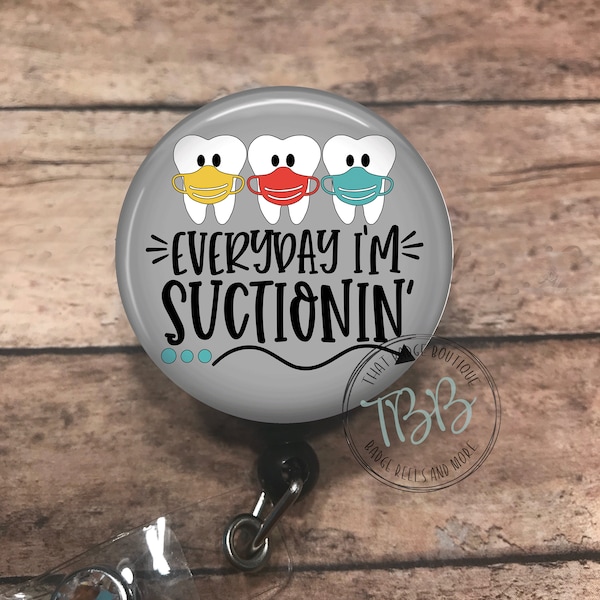 Everyday Im suctionin - retractable badge reel - badge reel - badge clip - lanyard - stethoscope ID tag - carabiner - magnet back