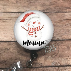 Personalized snowman - retractable badge reel - badge clip - lanyard - stethoscope ID tag - badge reel - badge holder