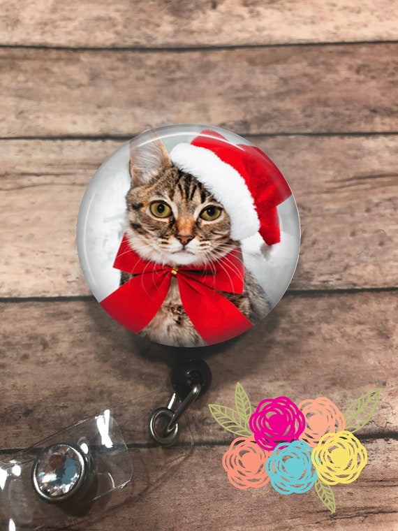 Christmas Cat Badge Reel Retractable Badge Reel Badge Clip ID Card
