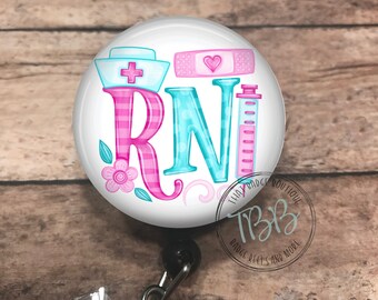 RN - retractable badge reel - badge clip - lanyard - stethoscope ID tag - badge reel - badge holder