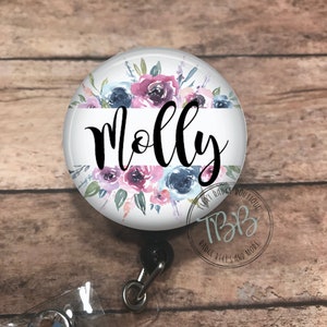 Personalized watercolor floral - badge reel - lanyard - stethoscope ID tag - retractable badge reel - badge clip