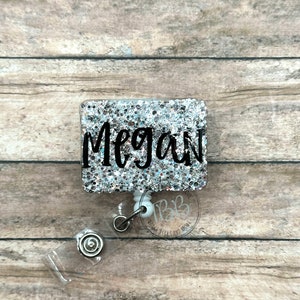 Personalized glitter rectangle - personalized badge reel - retractable badge reel - badge clip - badge holder - name badge reel