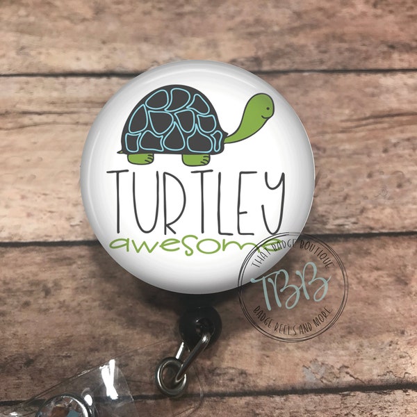 Turtley awesome - badge reel - lanyard - stethoscope ID tag - retractable badge reel - badge clip - badge holder