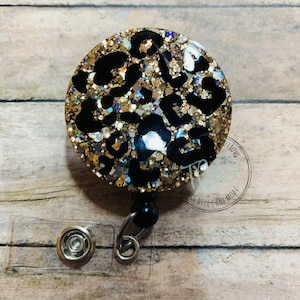 Glitter leopard special edition - badge reel - lanyard - stethoscope ID tag - badge clip - badge holder