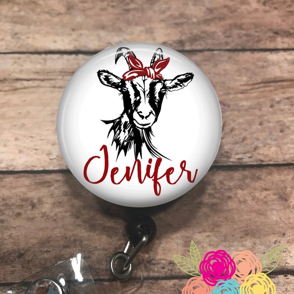 Personalized goat - badge reel - lanyard - stethoscope ID tag - retractable badge reel - badge clip