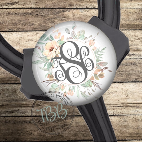 Personalized monogram peach floral - yoke stethoscope ID tag - stethoscope ID tag