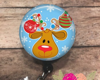ornament reindeer - badge reel - retractable badge reel - badge clip - ID card holder - badge holder