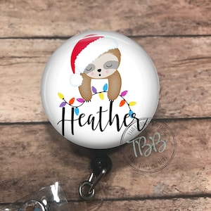 Personalized Christmas sloth - badge reel - lanyard - stethoscope ID tag - retractable badge reel - badge clip - badge holder